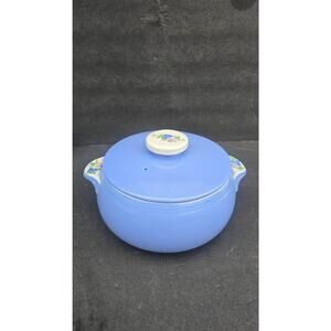 Vintage Hall China Covered Casserole Rose Parade 1259 USA Blue Floral Vented Lid
